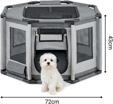 Вольєр для цуценят Lionto з оксфордської тканини, сірий, 112x112x62 см. Атмосферостійкий, з сіткою, блискавкою та кишенею. Підходить для собак та котів.