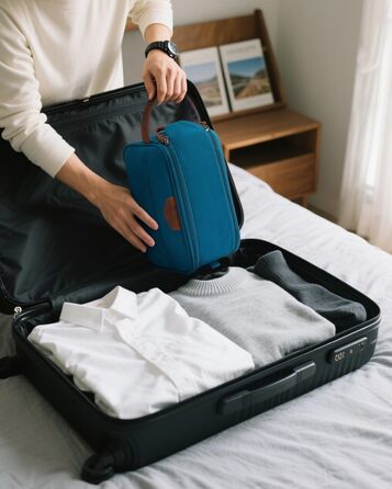 Чоловіча дорожня косметичка ECOHUB, водонепроникна, з великим відділенням та відділенням для мокрих речей, з переробленого PET, з двома блискавками, для подорожей (блакитно-зелений)