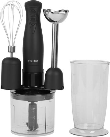 Блендер Petra PT2827BMBLKVDE 3-в-1, 350 Вт, BPA-free, чаша 500 мл, стакан 700 мл, вінчик, 2 швидкості, нержавіючі леза, для дитячого харчування, смузі, соусів