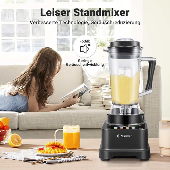 AMZCHEF 8-in-1 Multi Stand Mixer with Auto-IQ | 2000W High-Power Mixer with LCD Touchscreen | 2L Blender with 8 Smart Menus and 10 Speeds for the Kitchen | Black 25.6 x 20.1 x 47.6 cm Black