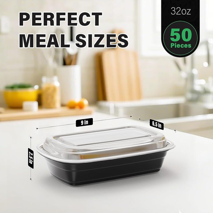 WUHUIXOZ 50-Piece 32oz Meal Prep Containers with, Premium Reusable Containers for Meal Prep Lunchbox with Lid, Microwave, Freezer, Dishwasher Safe