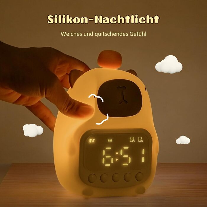 Capybara Alarm Clock with Night Light for Kids, 7 RGB Colors Cute Alarm Clock for Bedrooms, Ok to Wake Alarm Clock, Silicone Animal Table Lamp for Teenagers, Girls and Boys