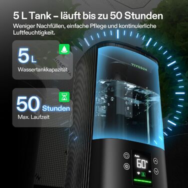 Зволожувач повітря VIVOSUN для рослин 5л Smart, AeroStream H05, 24dB, 360° Cool Mist, 50H, Top-Fill, Ультразвуковий, для гроу-тенту/гроубокса