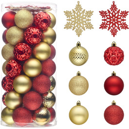 50 шт. новорічні кулі Valery Madelyn, 5 см, біло-золоті, з кріпленням, для прикраси ялинки, міцні, з сніжинками