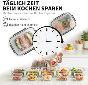 Набір контейнерів для зберігання їжі з кришкою, 20 шт. (10 контейнерів, 10 кришок), безпечні для миття в посудомийній машині, морозильної камери та мікрохвильової печі, витікання запобігаються, сучасний дизайн, чорний колір (FE1537)