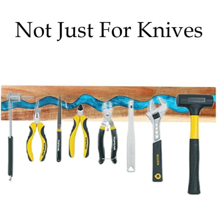 Magnetic knife holder for wall, wood and resin, magnetic knife rail, use as a knife rail, knife holder for kitchen utensils, organizer, tool holder, multi-purpose magnetic knife shelf