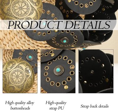 Жіночий ремінь TOFBS в стилі бохо, колір бірюзовий, металевий, широкий, регульований, для джинсів та суконь (Чорний)