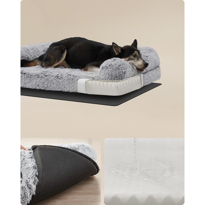 Feandrea FluffyHug Dog Bed, XL Size Dog Cushion, Dog Mat for Medium and Large Dogs, Dog Sofa with Plush Foam, Removable and Washable Cover, 106 x 80 x 23 cm, Ombré Grey PGW233G01