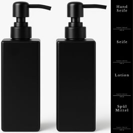 Диспенсер для мила скляний чорний матовий 2 шт, 350 мл з нержавіючою помпою для кухні та ванної кімнати + етикетки