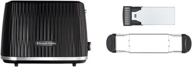 Тостер Russell Hobbs Eden: 2 відділення, 6 рівнів підсмажування, підйом, розморожування, підігрів, крихтозбірник, насадка для бургерів, чорний (27374-56)
