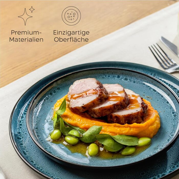 Набір посуду Twinzee Steingut 24 частини для 6 осіб: тарілки та миски, колекція Riviera Azur, з каменю, для мікрохвильової печі