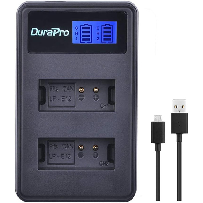 Акумулятор DuraPro 1800mAh LP-E12 + LCD зарядний пристрій Dual USB для Canon EOS M, M2, M10, M50, Rebel SL1, 100D