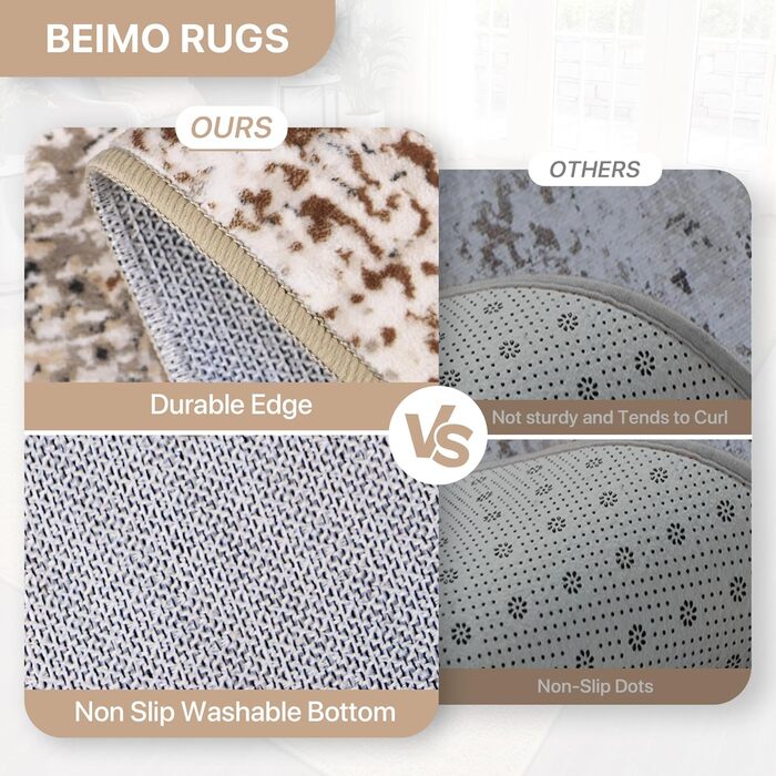 BEIMO Килим для вітальні, абстрактний дизайн, короткий ворс, 120x170 см, антиковзаючі, для спальні, ванної кімнати, їдальні, коридору, бежевий
