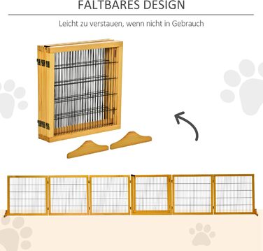 Захисне ґратка для собак PawHut - регульоване, самостійне, дерев'яне, 6 панелей, жовте. Захист від сходів, дверей, проходу. Розміри: 70H x 432B см