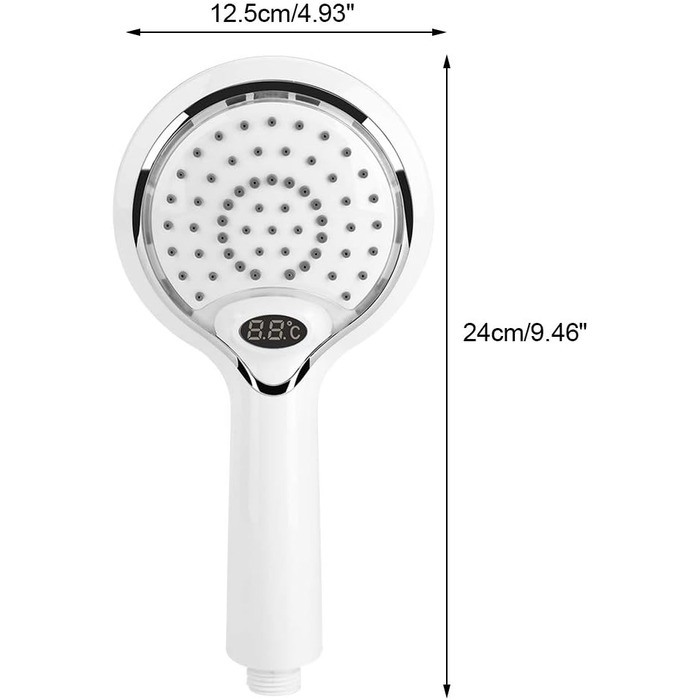 Ручний LED душ Nikou, 3 кольори, з температурним сенсором, цифровий дисплей, контроль температури, білий