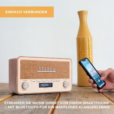 Denver Retro DAB-18: Цифрове радіо DAB+ з Bluetooth, FM та LCD-дисплеєм | 2x20W стерео | Радіо для кухні з будильником