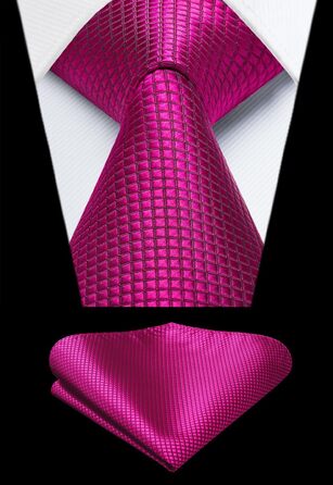 HISDERN Комплект краватки та нагрудного хустинки: рожевий, в клітинку, елегантний, класичний | HISDERN