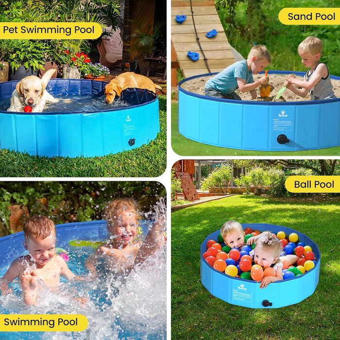Pawaboo Foldable Dog Pool, Dog Bath, Swimming Pool for Dogs, Easy Storage, Durable Scratch-Resistant Pet Pool for Puppies and Cats, Portable Splash Pool for Pets (80cm x 20cm, S)