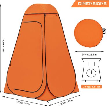 Brian & Dany Pop Up Camping Shower Tent - Portable Changing Tent with Rainfly & Windows - Outdoor Privacy Shelter - UPF 50+ Waterproof - Green/Orange