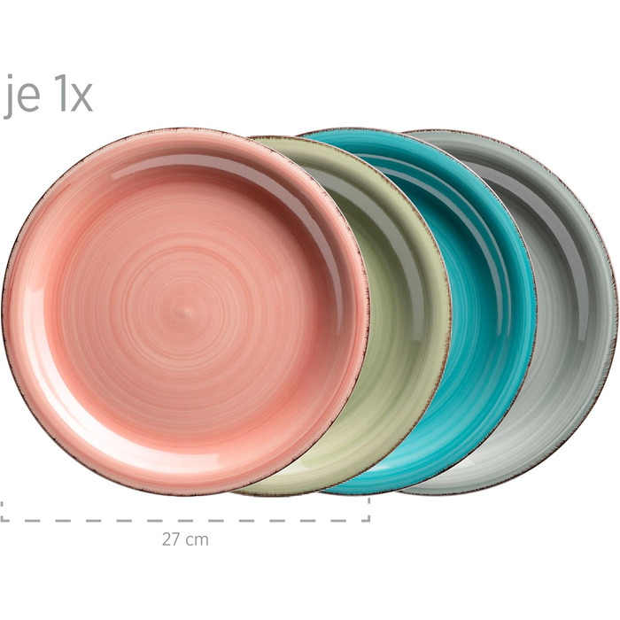 Набір посуду MÄSER Vintage (16 предметів) для 4 осіб, ручна розпис, кераміка, зелено-блакитний (Bel Tempo Ii), стеатова глина, зелений/блакитний/бірюзовий/димно-блакитний