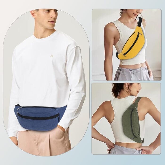 Поясна сумка для чоловіків та жінок, стильна, з 3 відділеннями на блискавці, для подорожей та активного відпочинку (Т Deepblue)