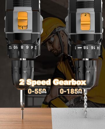 Акумуляторний шуруповерт LEEIKOO 21V, 42N.m, 2.0Ah, 10mm, 18+1, 20шт, LED, сірий