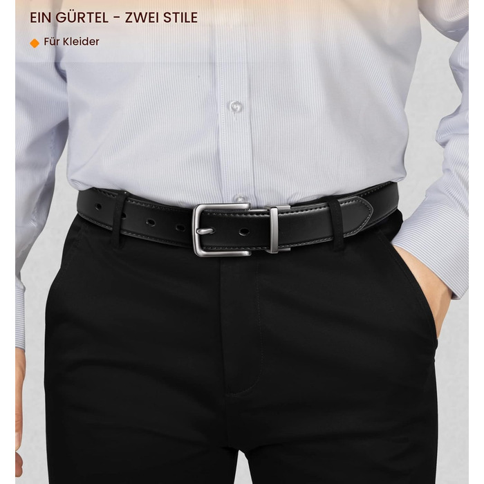 Чоловічий шкіряний ремінь BULLIANT, двосторонній, 31 мм, для бізнесу, костюма та джинсів, чорний/світло-коричневий, регульований, 105 см