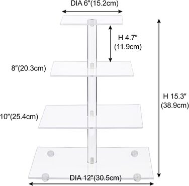 Чотирьох'ярусна підставка для тортів та випічки з акрилу, 30.5 см - для вечірок та свят