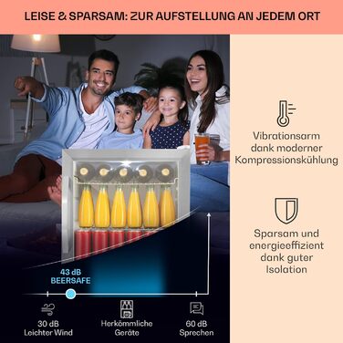 Klarstein Mini-холодильник з скляними дверцятами, 47 літрів, для кімнати, тихий, indoor/outdoor, срібно-білий