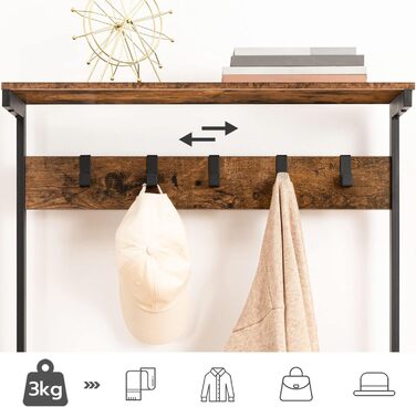 HOOBRO Coat Rack, 5-Tier Shoe Shelf, Wardrobe, Clothes Rack with 5 Removable Hooks, Top Shelf, Entryway, Living Room, Vintage Brown-Black EBF74MT01