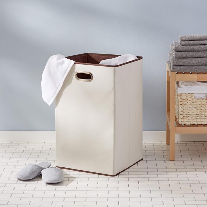 Amazon Basics - Rectangular Collapsible Laundry Basket, Beige, Brown