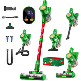 Бездротовий акумуляторний пилосос 48KPa/500W/55хв з LED-дисплеєм та зарядною станцією, для прибирання шерсті тварин, килимів, твердих поверхонь та авто, колір: зелений