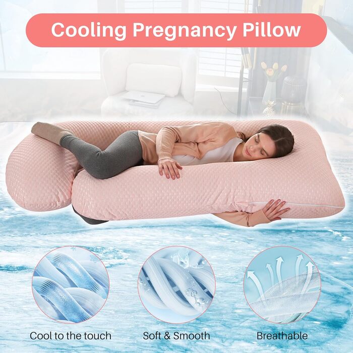 Подушка для вагітних GKXLH – підтримка спини, живота та стегон. J-подібна подушка для вагітних з охолодженням (рожевий)