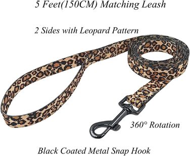 Набір повідка та нашийника для собак, леопардовий принт, поліестер, 150 см, для маленьких собак (розмір S, коричневий леопард)