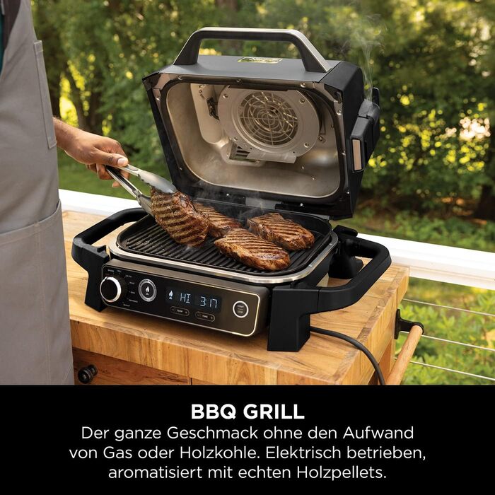 Ninja Woodfire Electric Grill with Smoker & Air Fryer - 7-in-1 Outdoor BBQ Grill - Weatherproof, Non-Stick, Portable - Grey/Black OG701EU