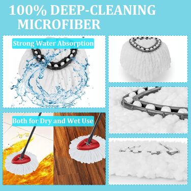 APOCHON 10 Pack Spin Mop Replacement Heads, 100% Microfiber, Spin Mop Refill Heads, 360° Micro Replacement Mop Head for Easy Home Cleaning, Floor Wiper (Mop and Bucket Not Included)