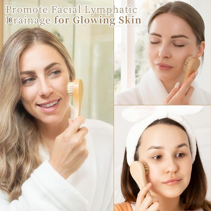 Щітка для пілінгу Uervoton, суха щітка з натуральної щетини Tampico, для проблемної шкіри, целюліту та набряків, покращує кровообіг, з сумкою для зберігання (3 шт.)