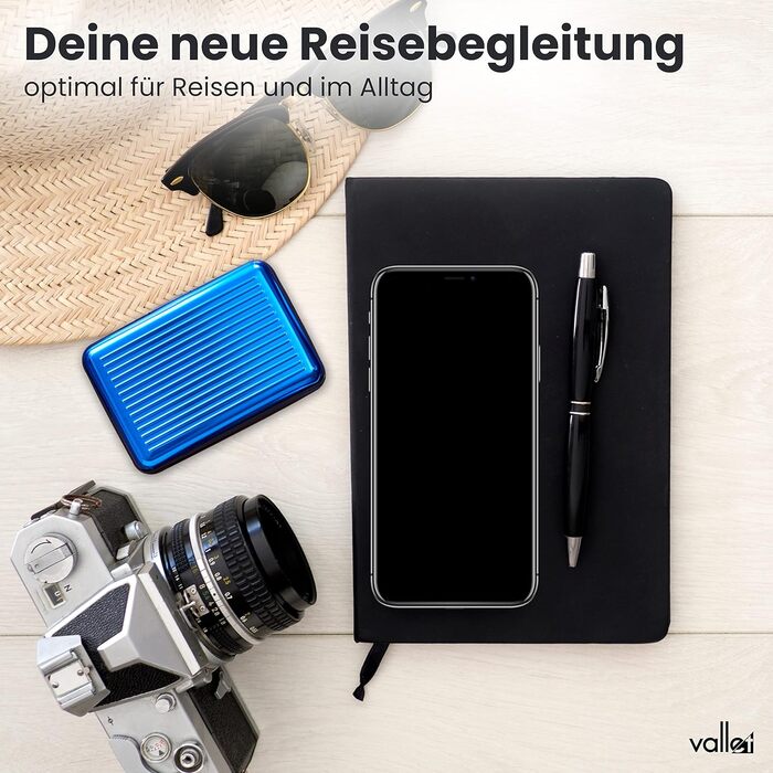 Кредитне картхолдер VALLET® з захистом NFC/RFID | Bluetooth картхолдер для візиток | Алюмінієвий картхолдер для чоловіків та жінок (Синій)