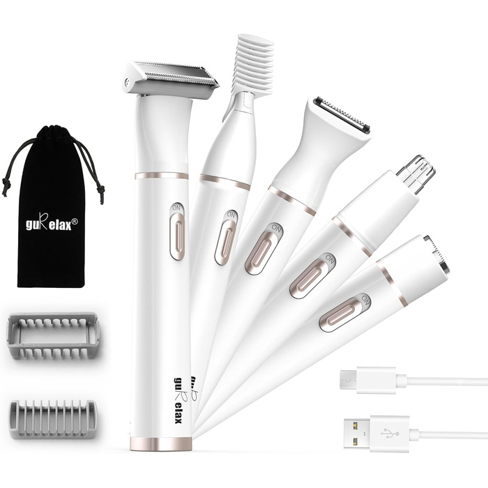 Електричний жіночий триммер Intimrasierer 5-в-1 для бікіні, зони інтимної гігієни, під пахви, обличчя, ноги та руки, USB, 5 насадок, водонепроникний