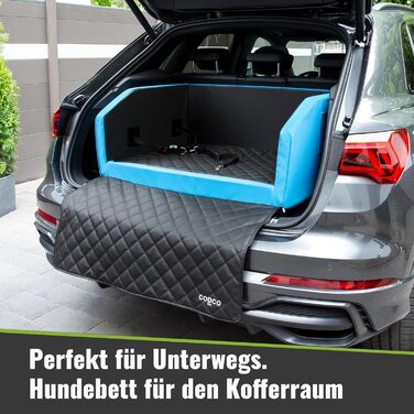 CopcoPet Автомобільне ліжко для собак у багажник 100x80x38 см, штучна шкіра, захист багажника, водовідштовхувальне, стійке до подряпин, нековзне, з захисним покривалом, для подорожей (Синій/Сірий)