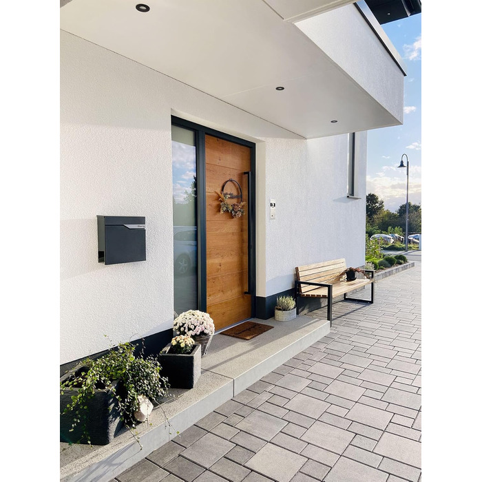 Поштова скринька Metzler Anthrazit з газетницею та іменним шильдиком RAL 7016, вулична, антикорозійна, для настінного монтажу, сучасний дизайн 37x37x10.5 см