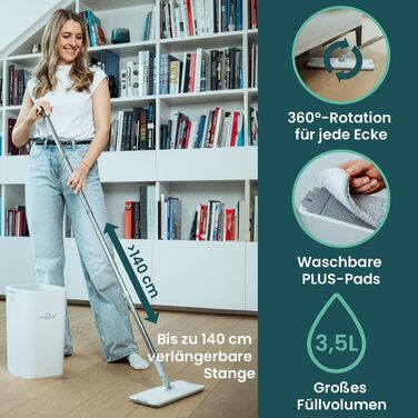 Набір для миття підлоги WONDERHOME TripleClean Plus: відро, моп з 3-камерною системою та 3 мікрофібрових насадок