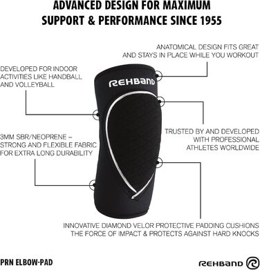 Неопренові налокітники Rehband чорні, унісекс, пара M – для гандболу та волейболу