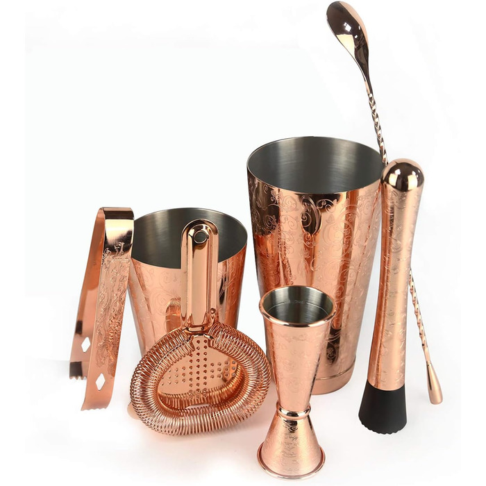 Набір бармена SKY FISH Barkeeper-Set: 6 предметів з нержавіючої сталі, з покриттям, включає шейкер, ложку, мадлер, мірний стакан, сито та льодогенератор