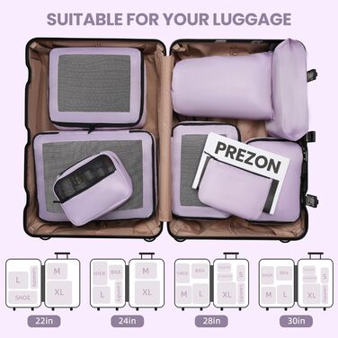 Органайзери для валізи Prezon, набір 8 шт., легкі, фіолетові