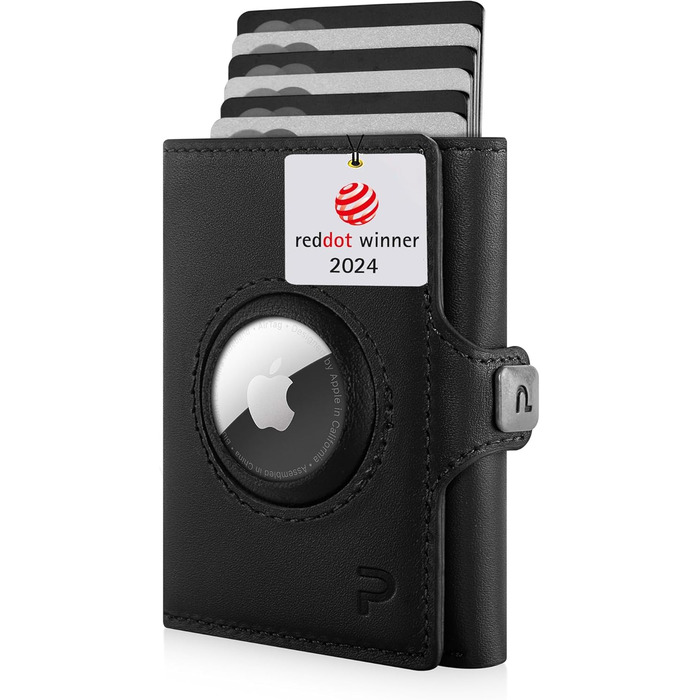 Чоловічий шкіряний гаманець PURISTO KLIK Classic Slim з відділенням для монет та RFID-захистом - компактний картхолдер для 10-14 карток (Чорний, AirTag XL)