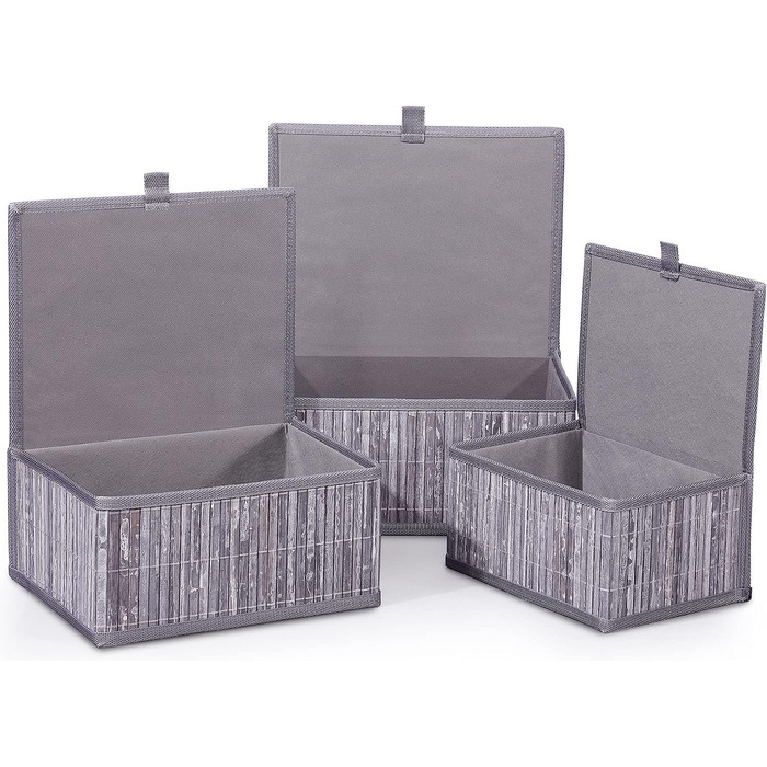Honeycomb Storage Basket with Lid, Woven - Bamboo Decor Storage Boxes, Set of 3 Rattan Basket with Lid Woven Fabric Insert for Bathroom Kitchen Shelf Organization (Large/Medium/Small) (Gray Marble)