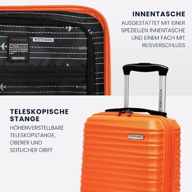 Чемодан на колесах WITTCHEN Groove Line L, чорний. Жорсткий корпус ABS, 4 колеса, кодовий замок, підходить для Lufthansa/Eurowings/Ryanair