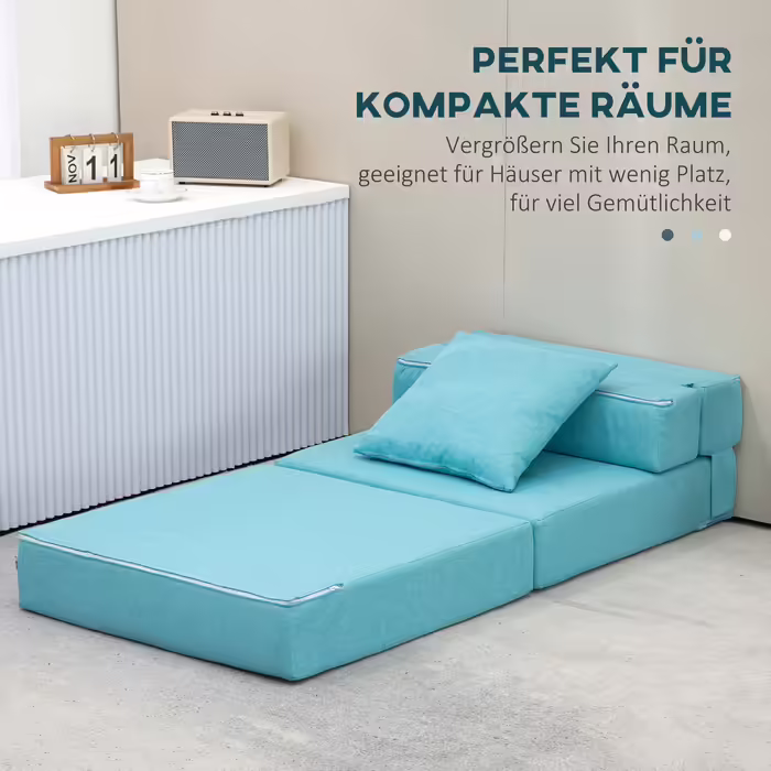 Крісло-ліжко HOMCOM розкладне 2-в-1, розкладне крісло з функцією ліжка, крісло для відпочинку з подушкою, гостьове ліжко до 100 кг, блакитне