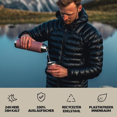 Jaco® Thermos Flask 1L, 750ml, 500ml | Thermos with Cup | Our thermos flask keeps drinks hot for at least 24 hours | The insulated flask with double-walled insulation is 100% leak-proof & made from recycled stainless steel.